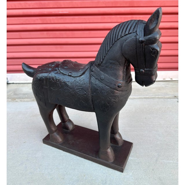 Vintage Hand Carved Wooden Horse Figure made in India perfect for an entry table or coffee table or bookshelf. 17in w x...