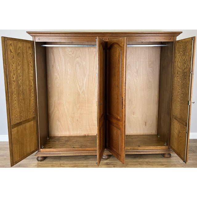 Gold Vintage French Carved Oak 4-Door Armoire For Sale - Image 8 of 9