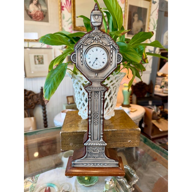 Art Deco Early 20th Century Art Deco Sterling Silver & Wood Mantel Clock For Sale - Image 3 of 8