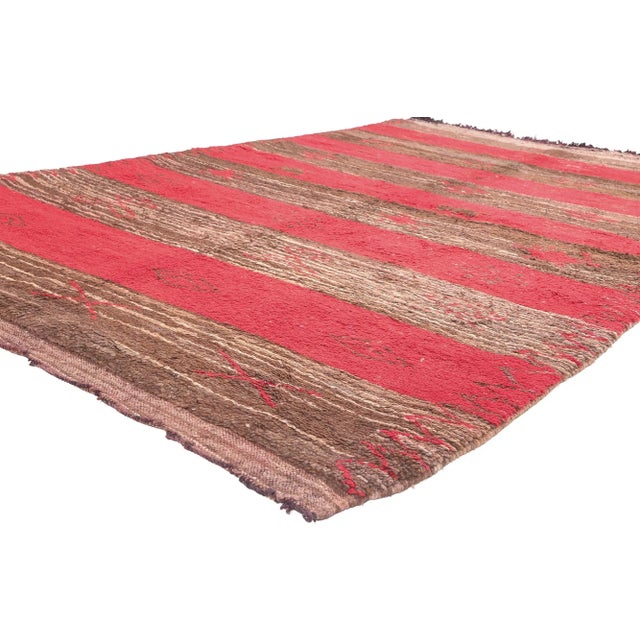 20396 Vintage Striped Moroccan Rug, 05'04 x 08'01. Indulge in the welcoming embrace of this hand-knotted wool vintage...