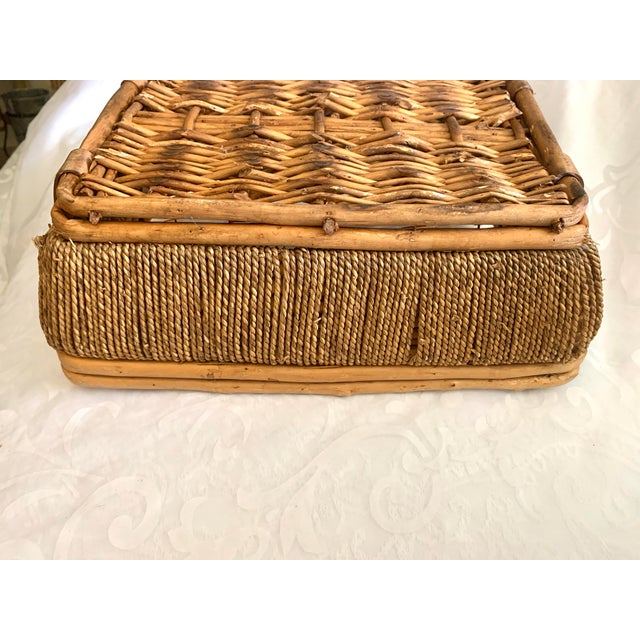 Vintage Hand Woven Baskets Rope Bamboo Side Wood Handle For Sale In Miami - Image 6 of 12