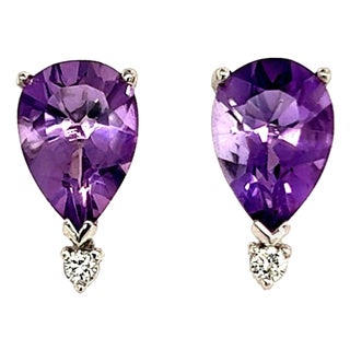 Natural Amethyst Diamond Earrings 14k Gold 3.71 TCW Certified For Sale