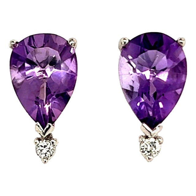Natural Amethyst Diamond Earrings 14k Gold 3.71 TCW Certified For Sale