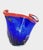 2010s Charming Hand-Blown Small Ruffled Blue Handkerchief Vase With Red Rim in the Style of Dave Chihuly For Sale - Image 5 of 14