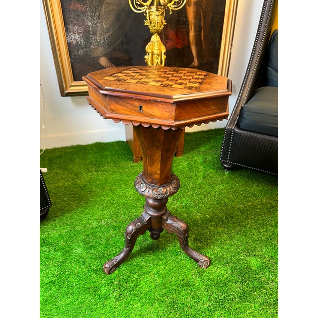 English Victorian Octagonal Game Table With Inlaid Chess/Checker Board