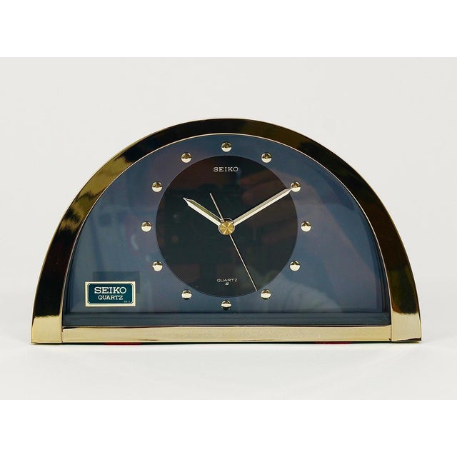 Hollywood Regency Hollywood Regency Brass See-Through Table Clock attributed to Seiko, Japan, 1980s For Sale - Image 3 of 16