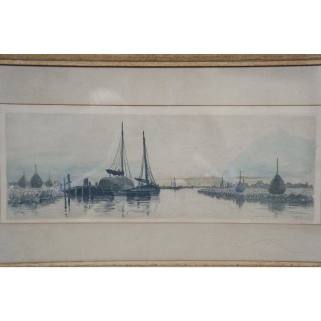 Late 19th Century Antique Charles Frederick Mielatz Nautical Sailboats Dock Harbor Etching 19", Framed For Sale - Image 5 of 9