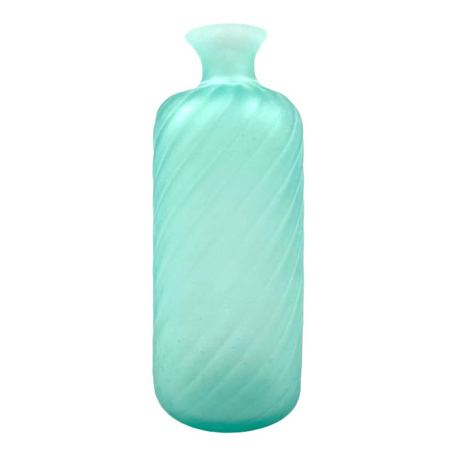 1970s Gino Cenedese Aqua Green Murano Frosted Glass Vase For Sale