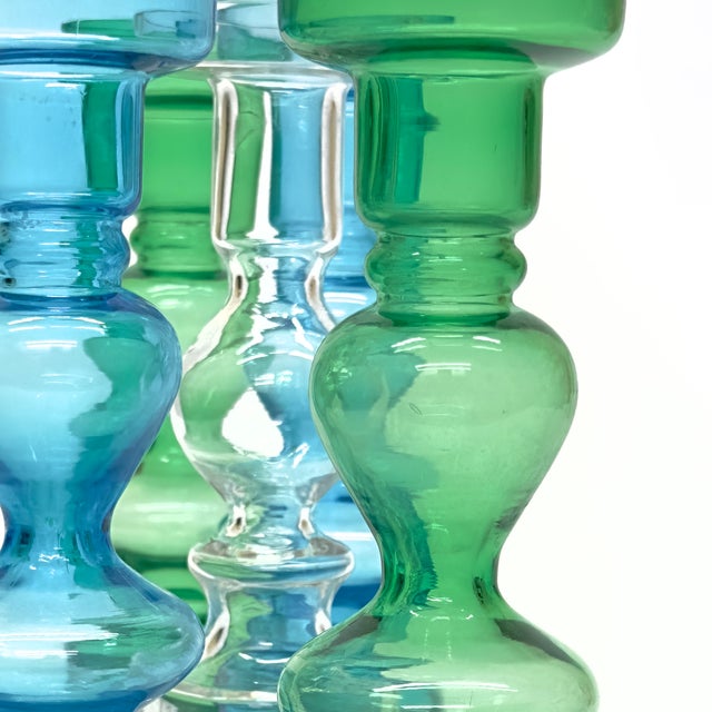 Mid-Century Modern Blue Glass Pompadour Candlesticks in the Manner of Nanny Still for Riihimäen Lasi Oy For Sale In Miami - Image 6 of 6
