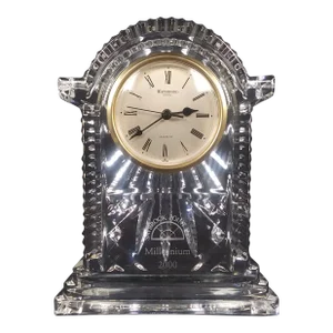 Waterford Crystal Lismore Mantel Carriage Desk Clock Gold Tone Face Vintage 2000