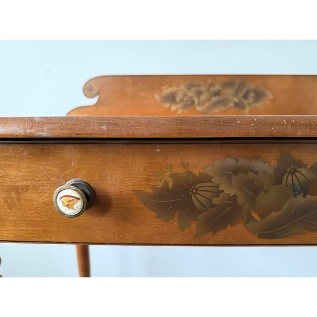 Mid-Century L. Hitchcock Stenciled Writing Desk & Matching Caned Bench – 2-Piece Set For Sale - Image 6 of 16