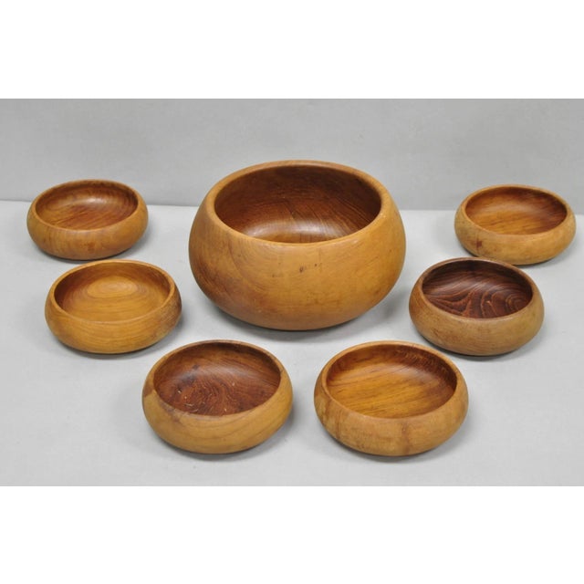 Vintage Mid Century Modern Teak Wood Goodwood Benjamin Medwin Salad Bowl Set - 7pc For Sale - Image 14 of 15