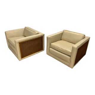 Mid Century Modern Caned Cube Chairs - a Pair For Sale