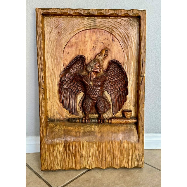 Brown North American Indian Eagle Wood Carving Eagle by Wilfred Swampy For Sale - Image 8 of 12