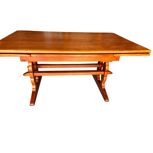 1940s Cushman Colonial Creations Double Trestle Brandywine Manor Solid Maple Table. Designed by Herman Devries For Sale In Houston - Image 6 of 11