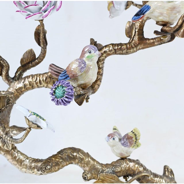 French Bronze Branches with Porcelain Birds and Flowers, Set of 2 For Sale - Image 6 of 18