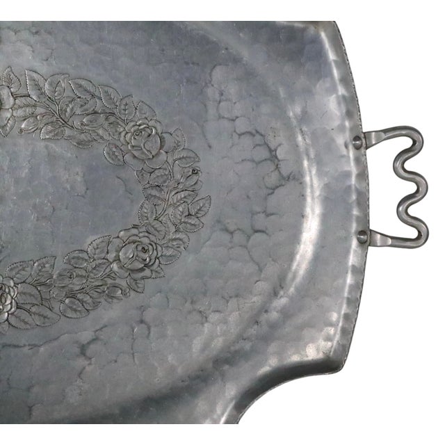 Gray Large Art Deco Mid Century Hand Forged Aluminum Tray For Sale - Image 8 of 10