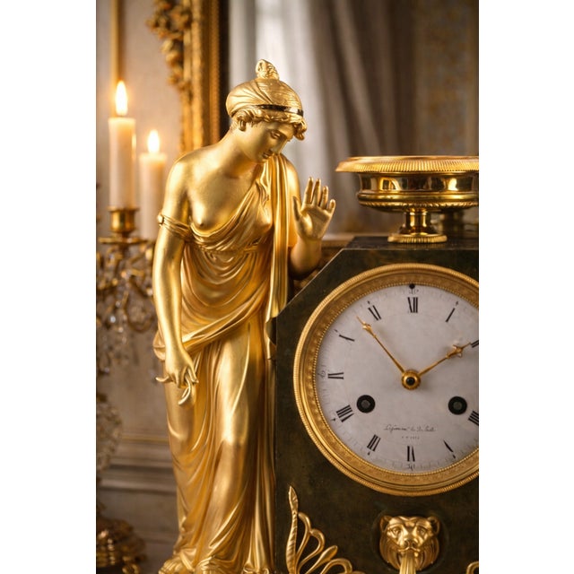 Traditional 1800s Lefevre Empire Ormolu Marble Venus Clock – 1 Pc For Sale - Image 3 of 15