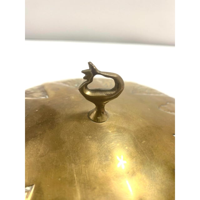 Mid Century Hollywood Regency Brass Starburst Covered Bowl With Swan Handle For Sale - Image 9 of 9