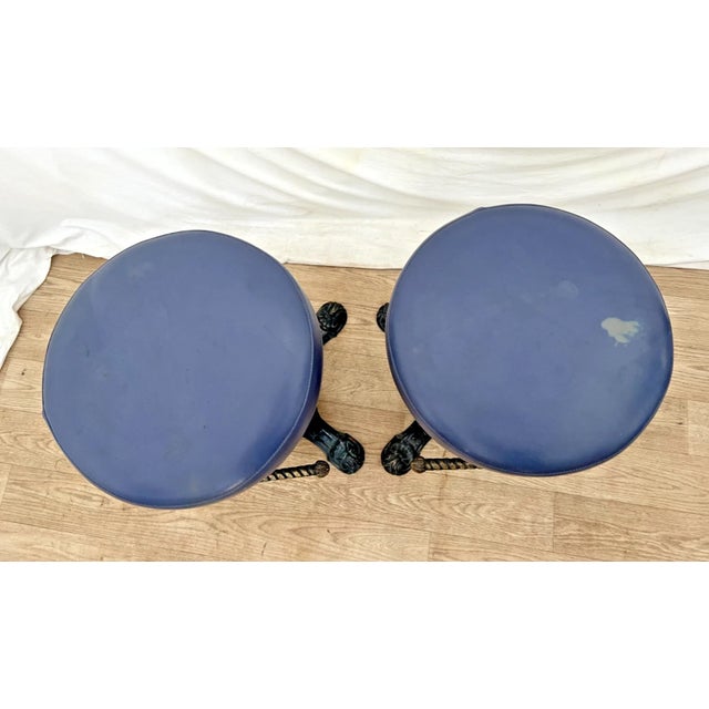 Vintage Cast Iron Bar Stools Barley Twist Footrest Swivel Seat Set of Two For Sale In Palm Springs - Image 6 of 10