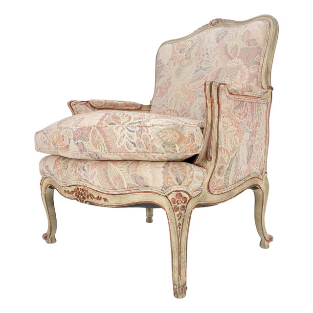 Country French Carved Upholstered Lounge Club Chair c1960s Wide Comfortable Seat For Sale