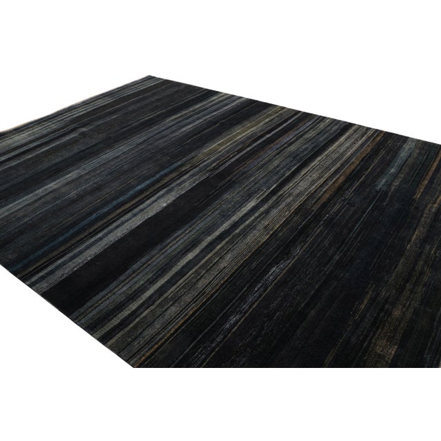 2010s Rug & Kilim’s Modern Textural Rug in Grisaille Blue and Black Stripes and Striae For Sale - Image 5 of 8
