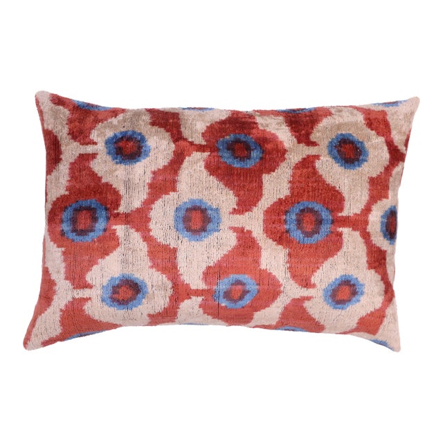 Contemporary Orangy Red Velvet Throw Pillow & Down Insert For Sale