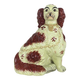 Very Large Vintage Staffordshire Spaniel Dog Hand Painted Collectible For Sale