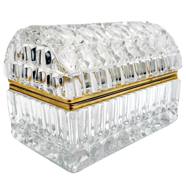 Vintage Large Domed Crystal Casket Box With Brass Frame For Sale - Image 9 of 16