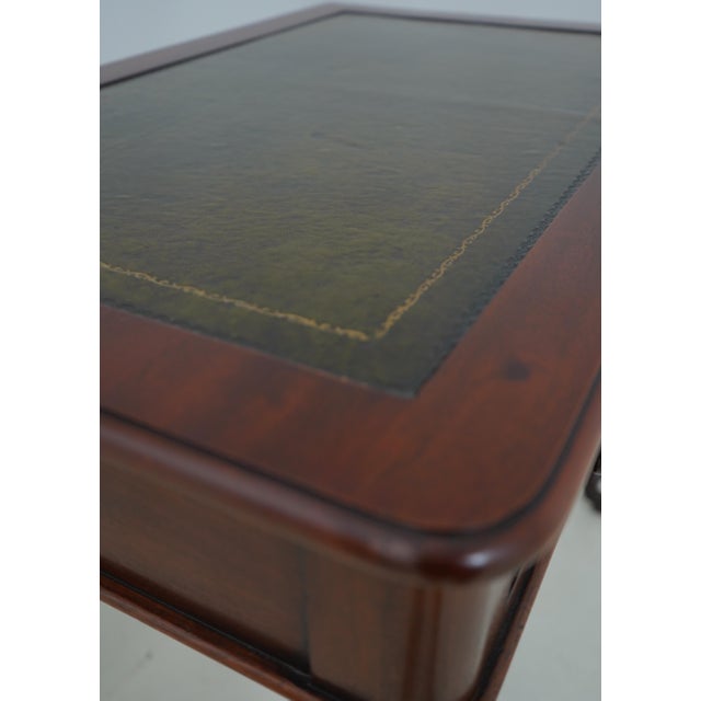 Brown English Antique 2 Drawer Mahogany Leather Top Writing Desk For Sale - Image 8 of 17