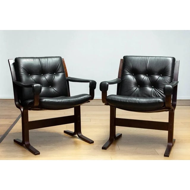 Set of Siesta Dining or Desk Chairs in Black Leather by Ingmar Relling Westnova for Westnofa, 1960s For Sale - Image 11 of 11