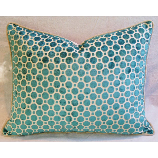 24" x 18 Turquoise Geometric Dot Velvet Feather/Down Pillow For Sale - Image 4 of 6
