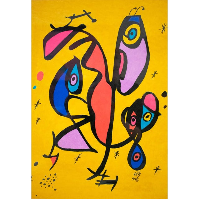 Postmodern 1990 Lawrence Volk Signed Abstract Figurative Mixed-Media Painting , Framed For Sale - Image 3 of 12