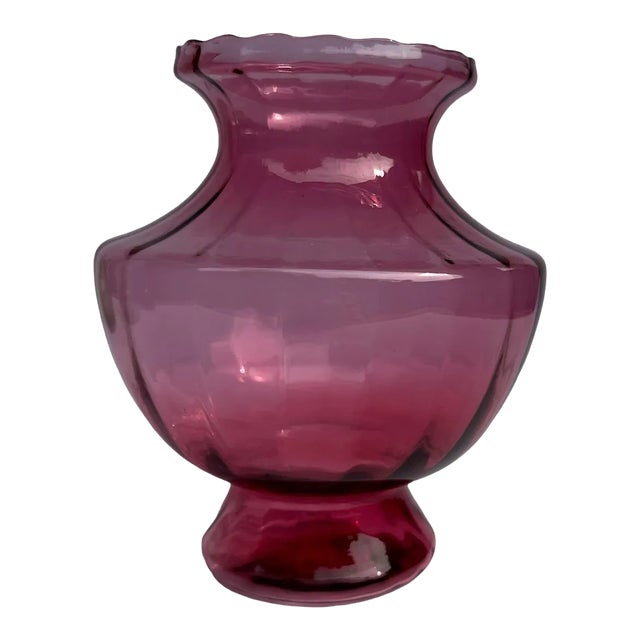 Cranberry Red Optic Art Glass Flower Vase Vintage Mid 20th Century by Pilgrim For Sale