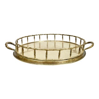Vintage Faux Bamboo Brass Tray For Sale