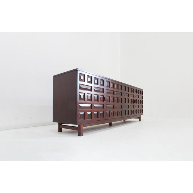 Brown Vintage Brutalist Spanish Credenza, 1970s For Sale - Image 8 of 10