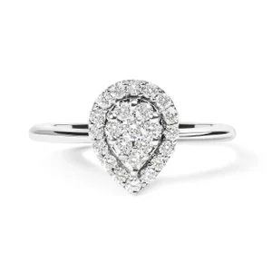 .925 Sterling Silver 3/8 Cttw Lab Grown Diamond Cluster and Halo Pear Promise Ring (G-H Color, VS2-S, Size 6