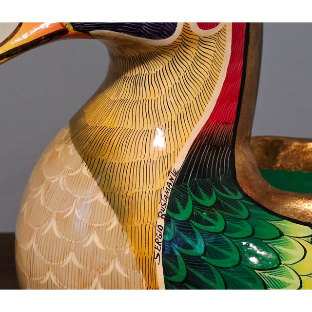 Sergio Bustamante Mid 20th Century Sergio Bustamante Vintage Paper Mâché Duck Planter – Hand-Painted Mexican Folk Art For Sale - Image 4 of 7
