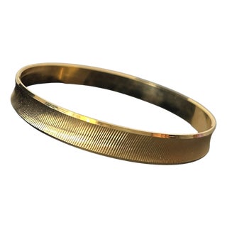 Vintage Crown Trifari Gold-Tone Textured Bangle Bracelet | Signed Designer Costume Jewelry For Sale