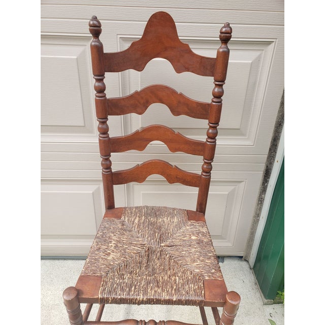 Farmhouse 1960s Ladderback Dining Chair Rush Woven Seat For Sale - Image 3 of 11