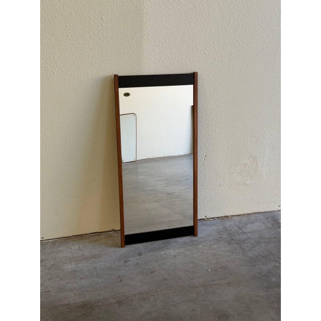 Vintage Danish Teak Wall Mirror Black Accent Frame Mid Century Modern Entryway Mirror For Sale In Los Angeles - Image 6 of 9