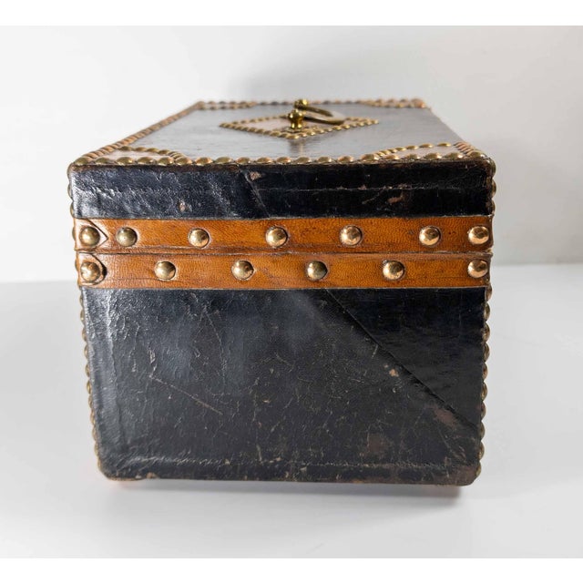 Wood 20th Century French Studded Leather Document Box With Paper Lined Interior For Sale - Image 7 of 14