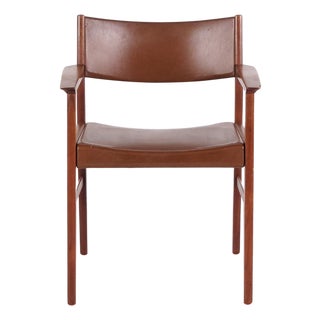 Vintage Danish Armchair in Teak and Brown Leather, 1960s For Sale