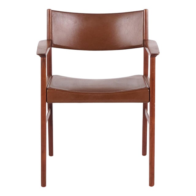 Vintage Danish Armchair in Teak and Brown Leather, 1960s For Sale