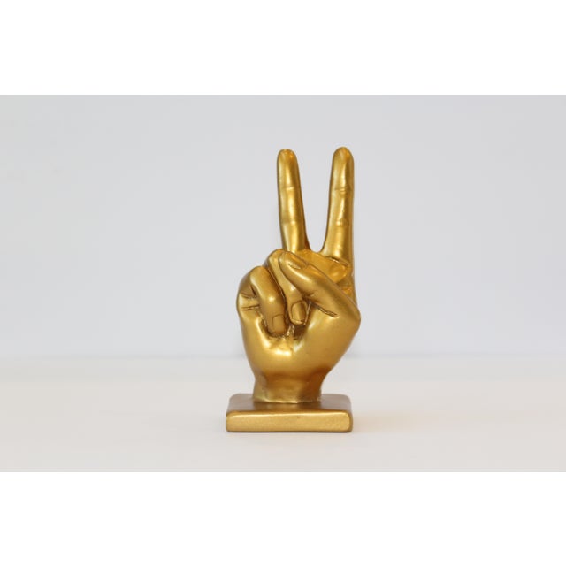 Gold Peace Sign Hand Symbol Sculpture For Sale - Image 4 of 8