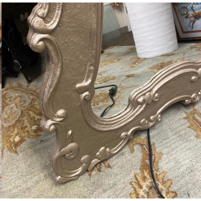 1970s Vintage Oversized Silver Wooden Rococo Style Wall Mirror For Sale - Image 5 of 7