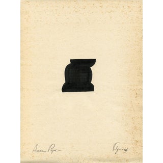 "Figures" Contemporary Minimalist Ink Drawing on Vintage Paper For Sale