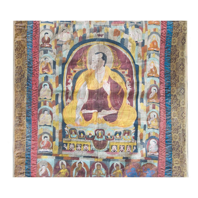 Late 19th Century Thangka with the Portrait of a Tibetan Monk For Sale - Image 9 of 11