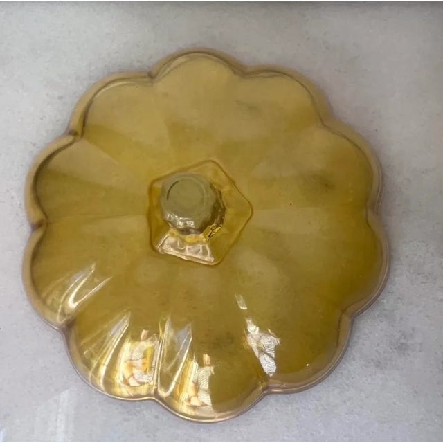 1960s Vintage Anchor Hocking Glass Amber Pumpkin Candy/Cookie Jar Halloween/Fall Decor For Sale - Image 5 of 5