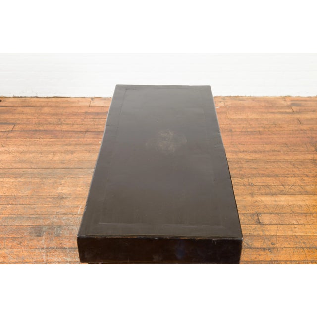 Chinese Early 20th Century Black Lacquered Console Table with Two Drawers For Sale - Image 4 of 13
